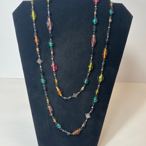 46" Extra Long Single Strand Wire Wrapped Beaded Necklace - Picture 1 of 10